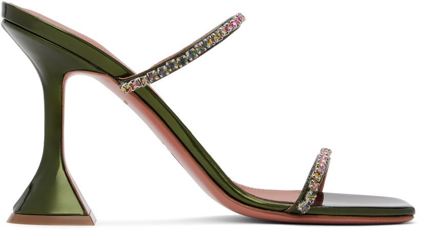 Asusteet Amina Muaddi Amina Muaddi Gilda Crystal-Embellished Heeled Sandals Vihreä | GILDA SLIPPER MIRROR
