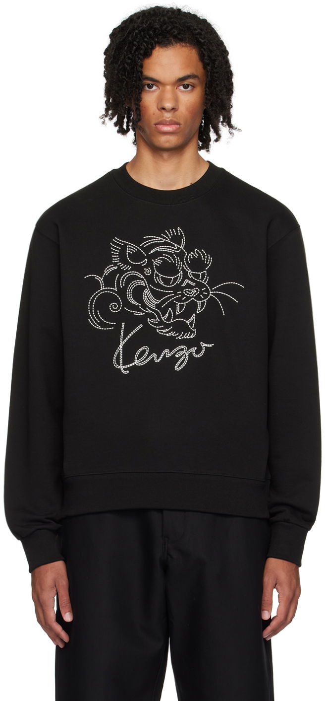 Huppari KENZO Black Paris Star Tiger Sweatshirt Musta | FE65SW2184MG