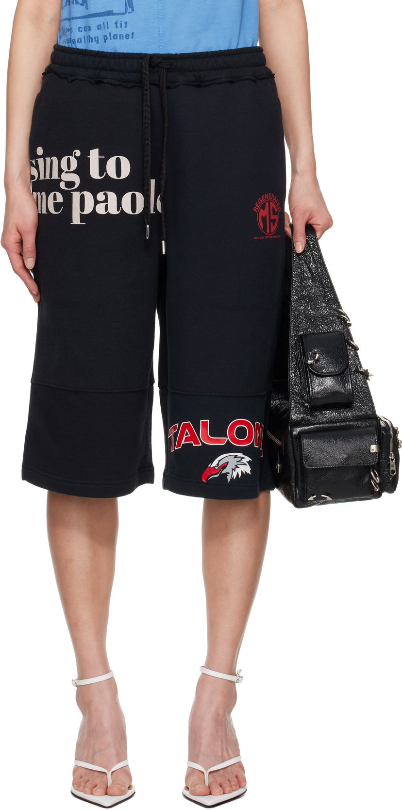 Shortsit Marine Serre Marine Serre Graphic Regenerated Drawstring Shorts Musta | USH003A UJER0007