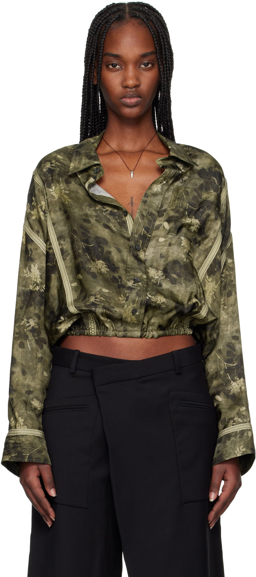 Paita R13 R13 Taped Crossover Cropped Shirt Vihreä | R13WR378-R463B