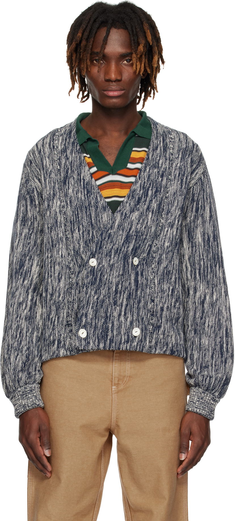 Villapaita Bode Bode Double-Breasted Knit Cardigan Sininen | MRS25KT027