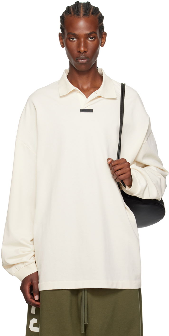Poolopaita Fear of God Fear of God ESSENTIALS Logo Patch Long Sleeve Polo Valkoinen | 125BT244322F