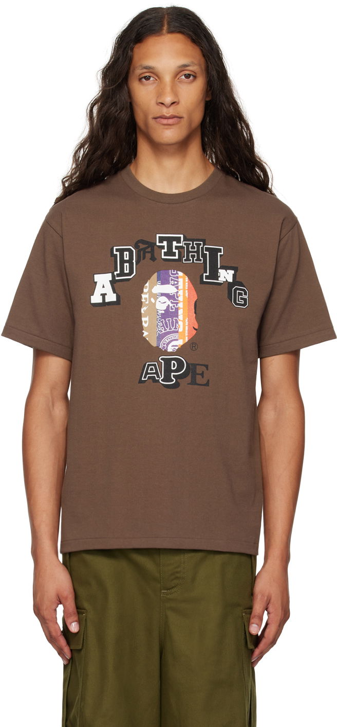 T-paita BAPE BAPE Brown Fans Scarf College T-Shirt Ruskea | 001TEK301323M