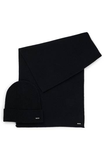 Huivi BOSS Ribbed Scarf and Beanie Hat Set Musta | 50502539