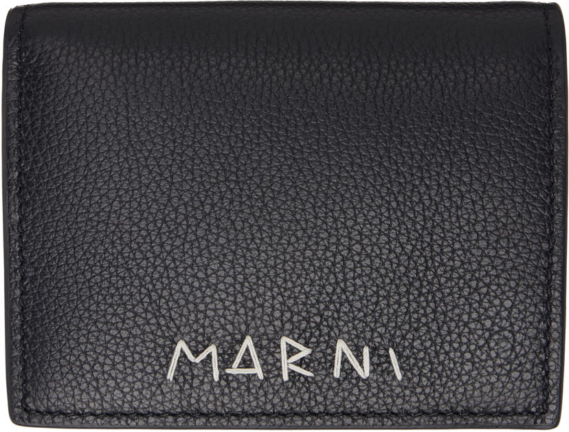 Lompakko Marni Marni Mending Embroidery Leather Bifold Wallet Musta | PFMI0098U0 P6533