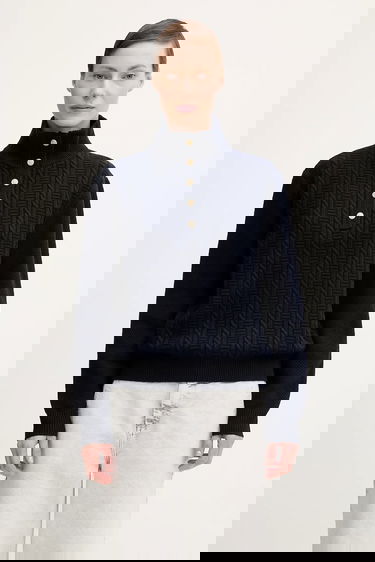 Villapaita A.P.C. Thea Cable-Knit Mock Neck Button-Front Sweater Tummansininen | WVBCZ.F23426, 0