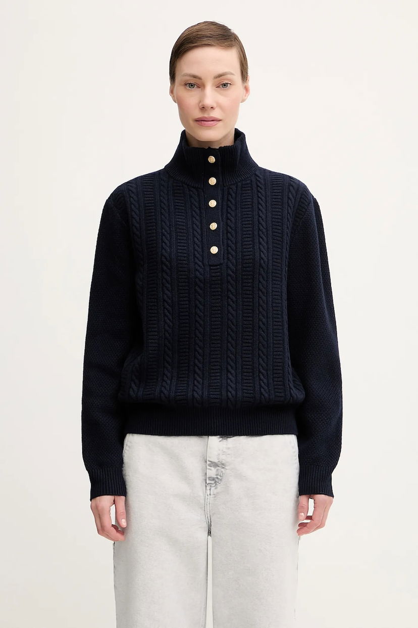 Villapaita A.P.C. Thea Cable-Knit Mock Neck Button-Front Sweater Tummansininen | WVBCZ.F23426