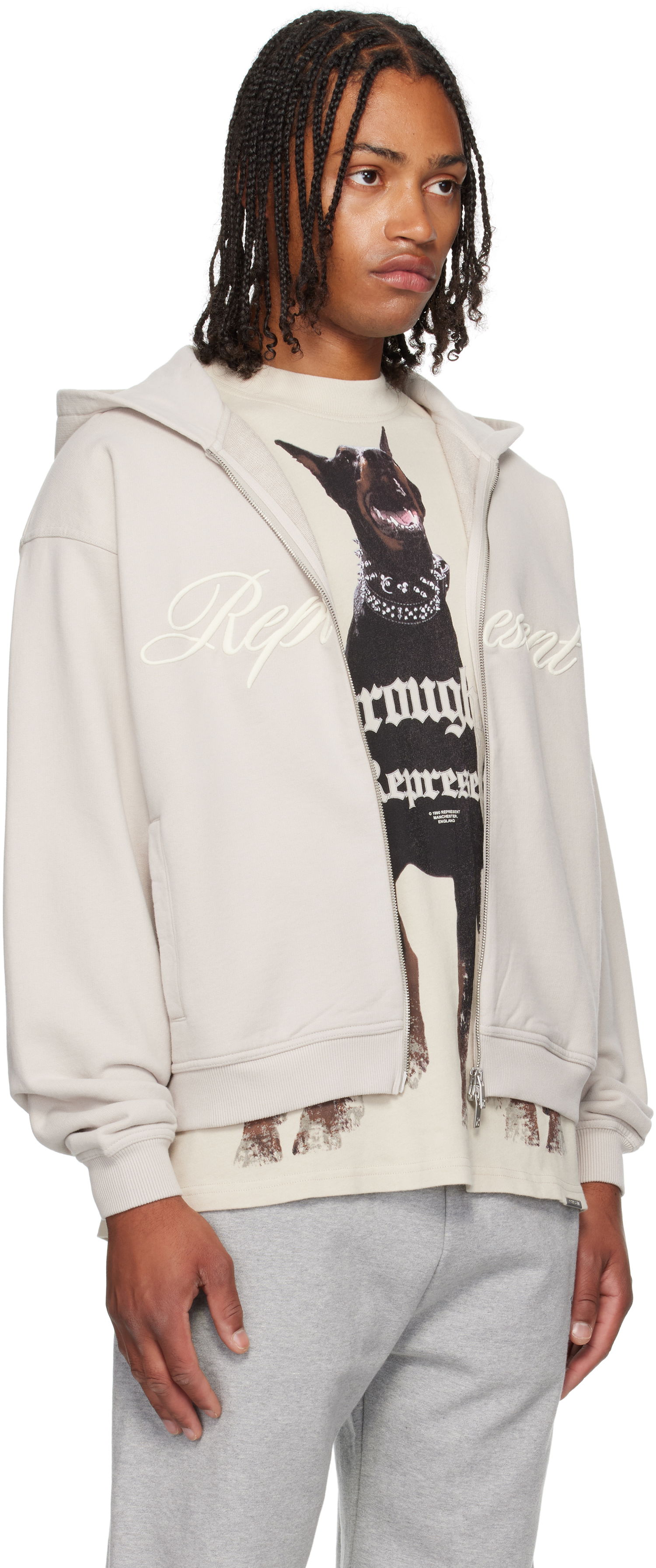 Huppari Represent Clo Represent Script Logo Zip Hoodie Beige | MLM100025, 1