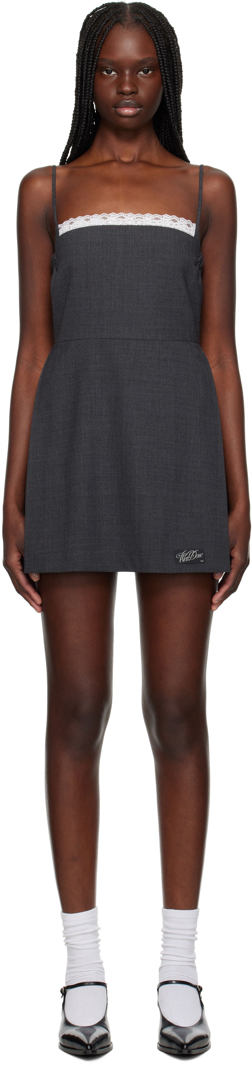 Mekko We11done We11done Lace-Detail Wool Mini Dress Harmaa | WD-OP1-25-102-W-GY