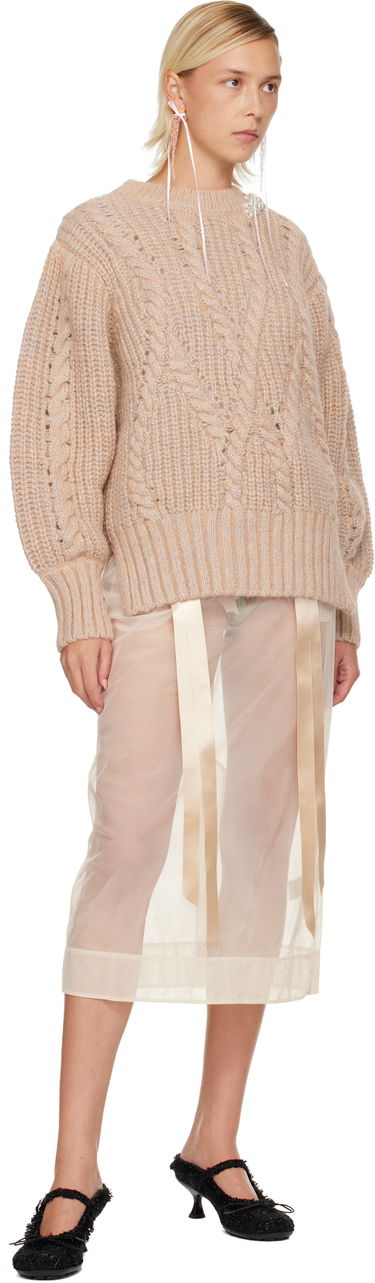 Villapaita Simone Rocha Simone Rocha Embellished Puff Sleeve Chunky Knit Sweater Beige | MZMK4B 0665, 3