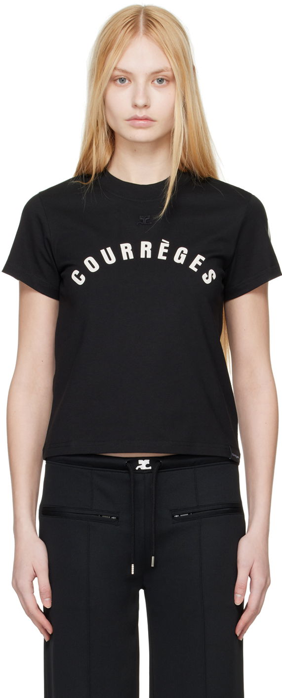 T-paita Courrèges Straight Logo T-Shirt Musta | 124JTS006JS0112
