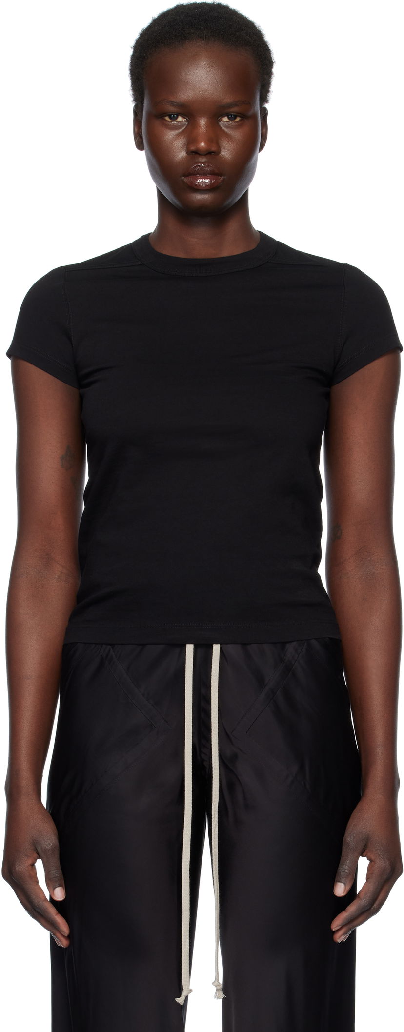T-paita Rick Owens Rick Owens Hollywood Cropped Level T-Shirt Musta | RP01E7235 JA