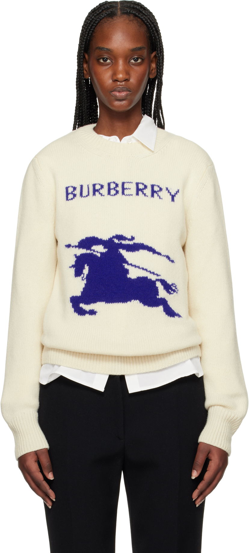 Villapaita Burberry Burberry Wool Cashmere Equestrian Knight Design Sweater Valkoinen | 8103045