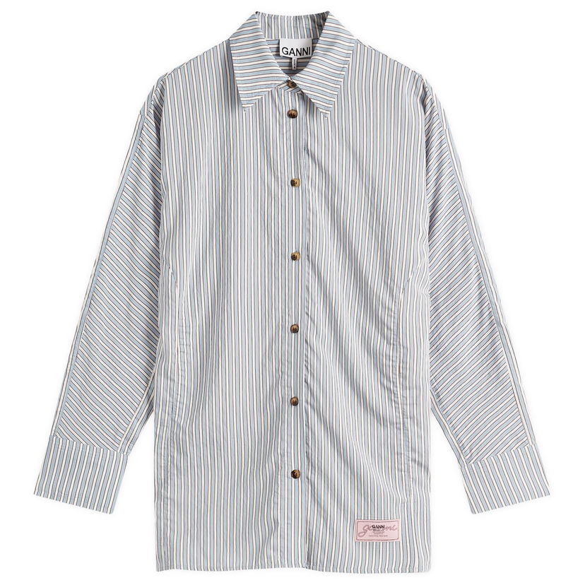 Paita GANNI Yarn Dyed Stripe Shirt Sininen | W0312-326