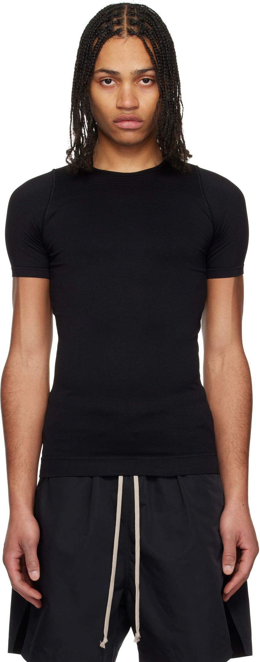 T-paita Rick Owens Rick Owens Hollywood Active Knit Short Sleeve T-Shirt Musta | RU01E5692 KSP