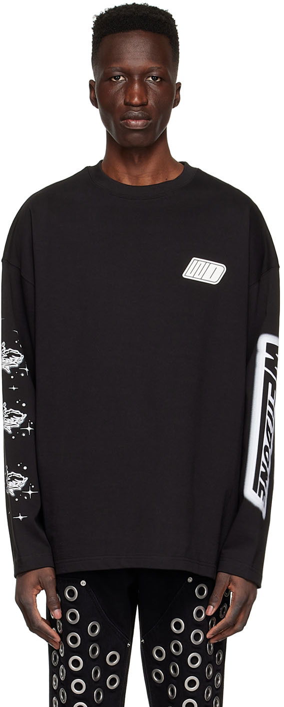 Villapaita We11done We11done Cotton Graphic Long Sleeve T-Shirt Musta | WD-TT1-22-646-U-BK