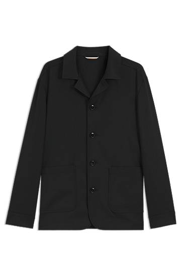 Takki BOSS Relaxed Fit Virgin Wool Serge Overshirt Musta | 50545907