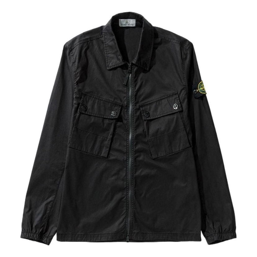 Tuulitakki Stone Island Compass Patch Zip Up Shirt Musta | 771510910-V0029