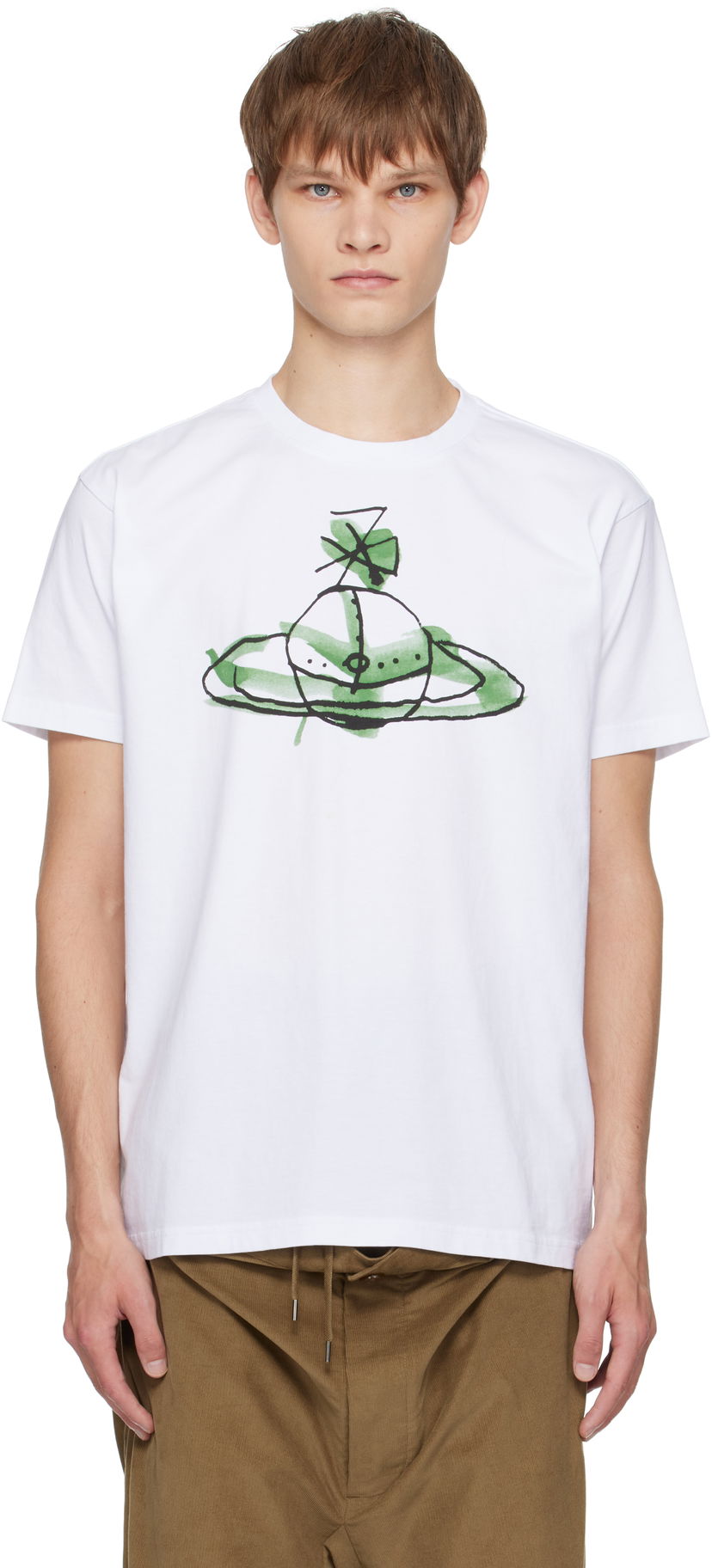 T-paita Vivienne Westwood Vivienne Westwood Classic T-Shirt with Green Orb Print Valkoinen | 3G01003W-J001M-