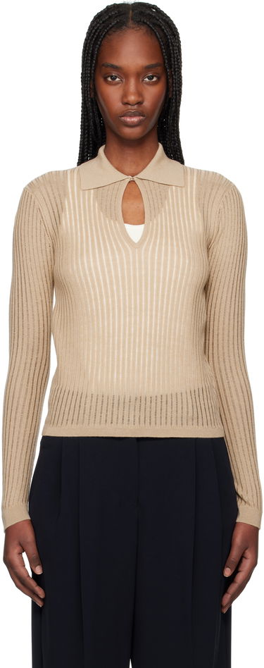 Villapaita Max Mara Max Mara Ribbed Keyhole Polo Top Beige | 2516361021600, 0
