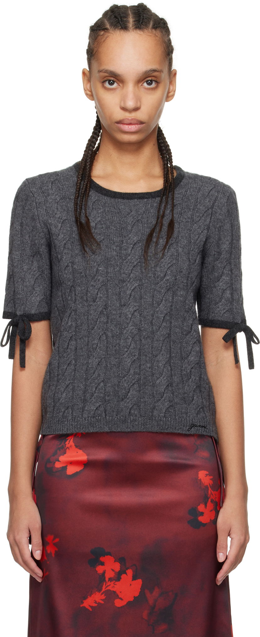 Villapaita GANNI Ganni Cashmere Blend Tie Sleeve Sweater Harmaa | K2422