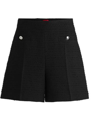 Hame BOSS Bouclé Shorts with Buttons Musta | 50537635