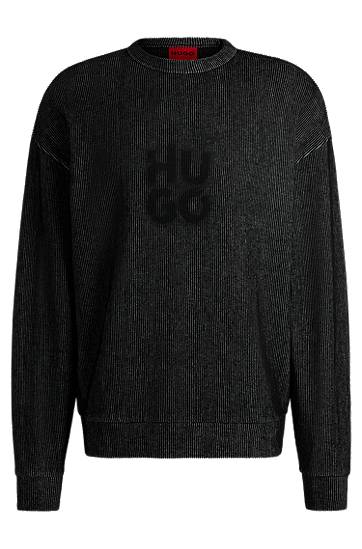 Villapaita BOSS Ribbed Cotton-Blend Sweatshirt with Logo Print Musta | 50531028