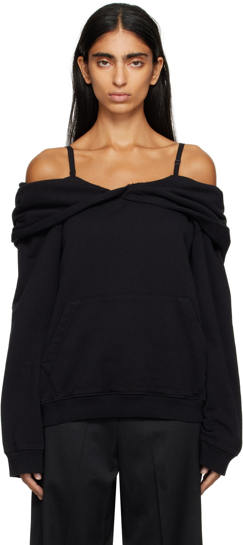 Huppari Maison Margiela MM6 Maison Margiela Off-The-Shoulder Hoodie Musta | S52GU0244 M25014