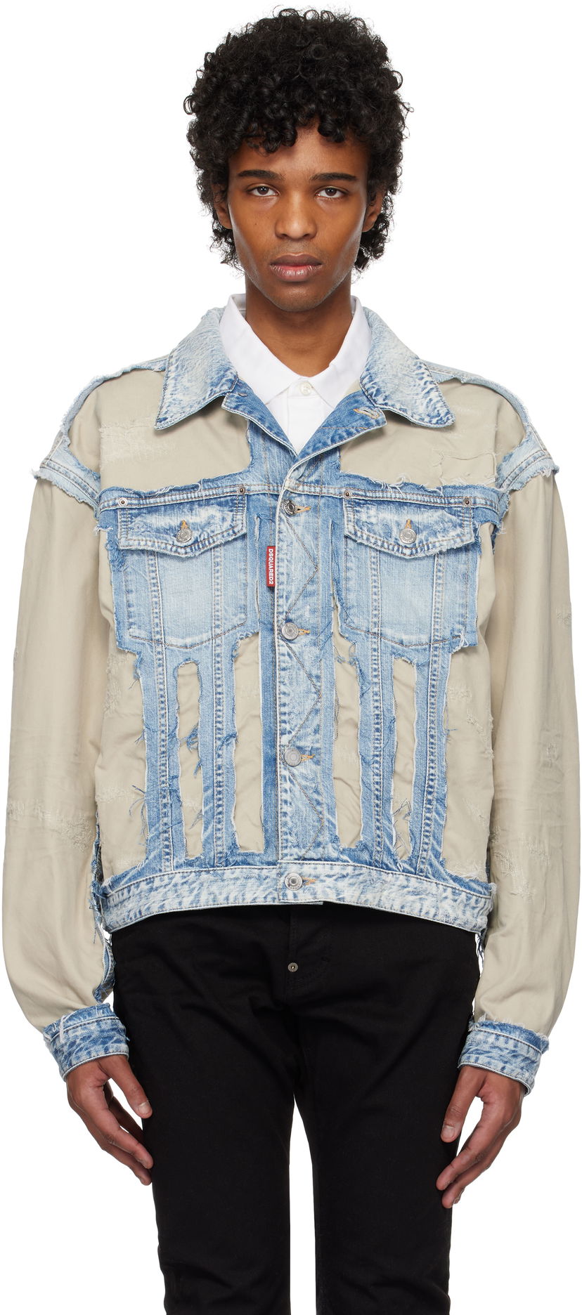 Takki DSQUARED2 Dsquared2 Super Ripped Mixed Denim Jacket Sininen | S74AM1547_S30309