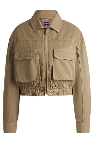 Bomber-takki BOSS Cropped Cotton Canvas Jacket Beige | 50530800