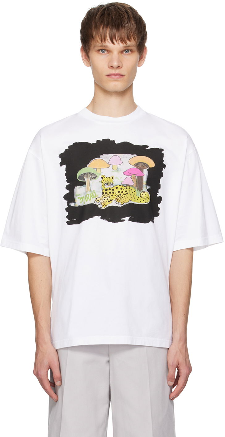 T-paita Marni White Wild Cat & Tall Rainbow Fungus T-Shirt Valkoinen | HUMU0223SPUSCW83