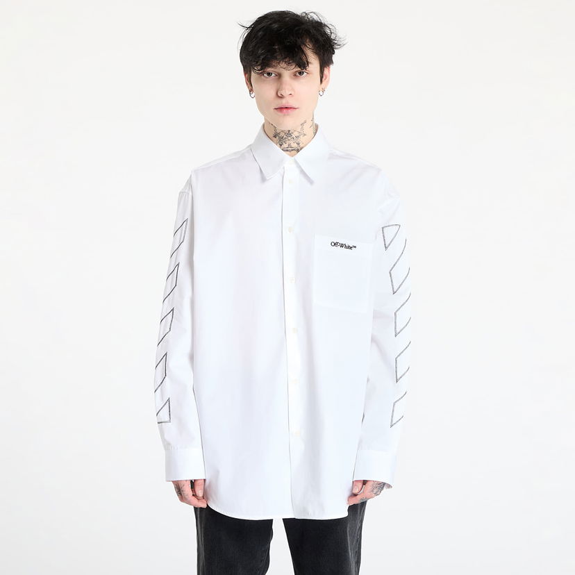 Paita Off-White Off-White Diag Outline Poplin Over Shirt Valkoinen | OMGE004S25FAB0020110