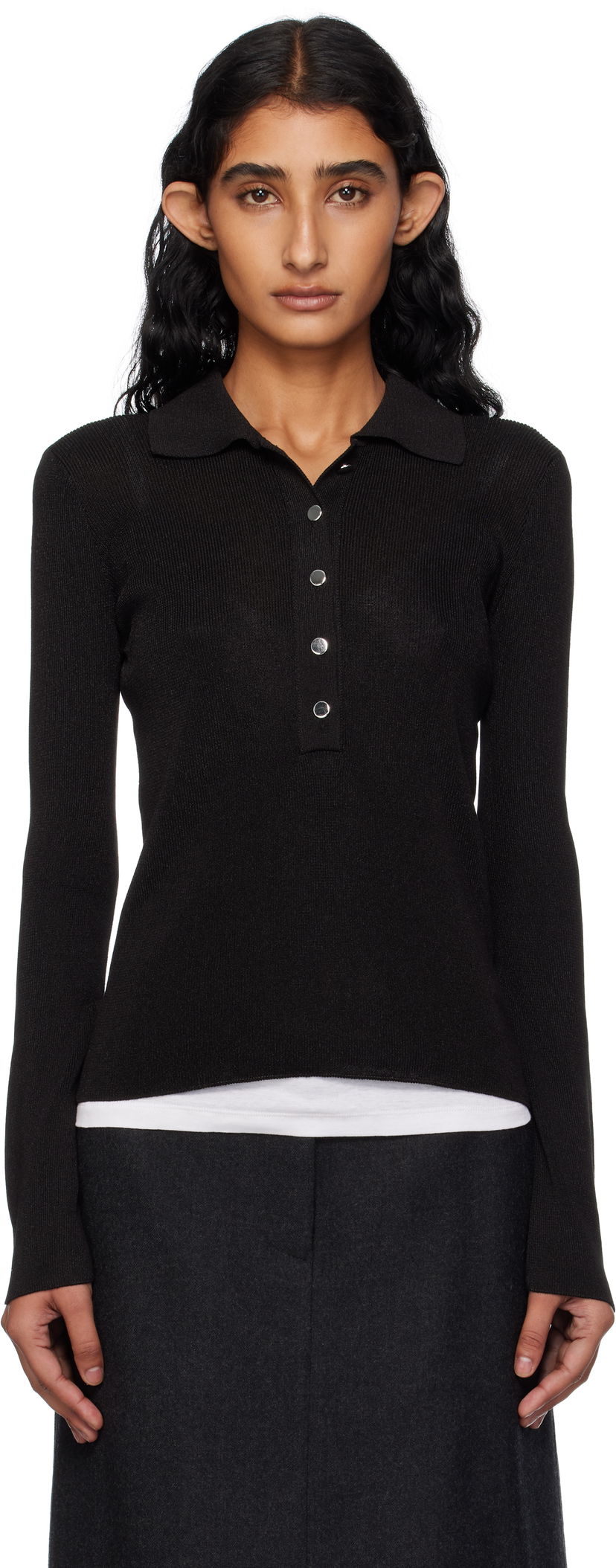 Poolopaita A.P.C. A.P.C. Mila Knit Polo Top Musta | VIAMD-F23433