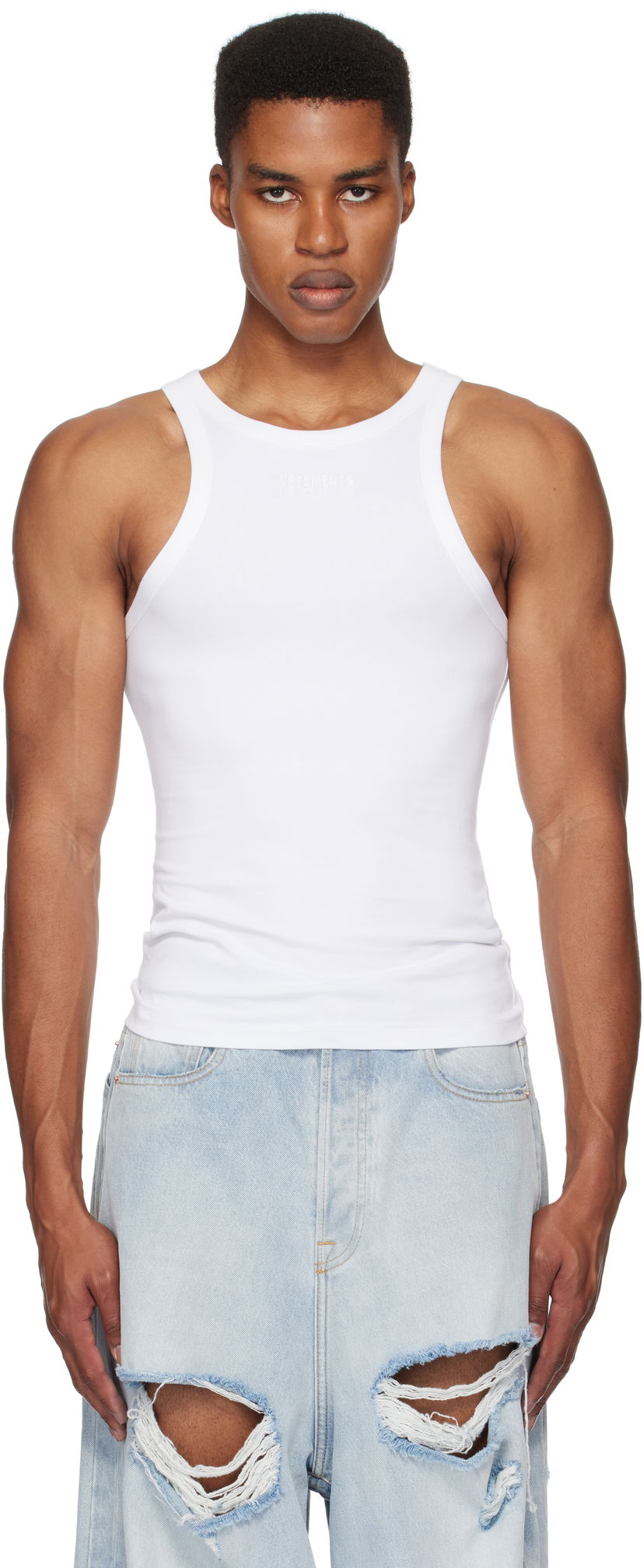 Tankkitoppi VETEMENTS Embroidered Logo Tank Top Valkoinen | UA66TO620W