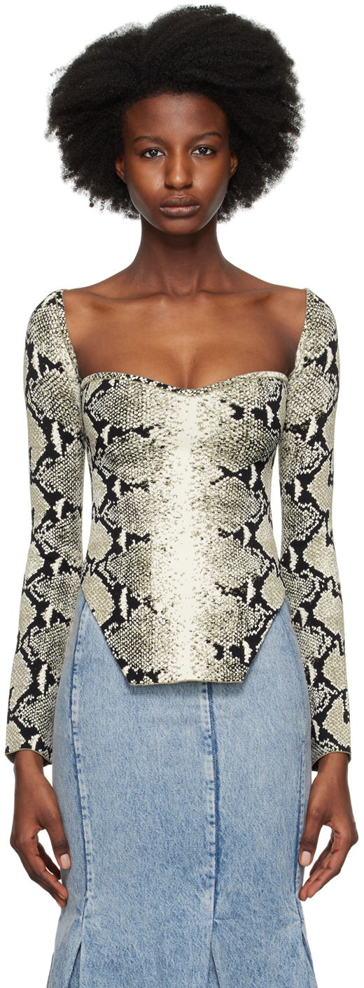 Tankkitoppi Khaite Maddy Snakeskin Print Long Sleeve Top Musta | 9184417