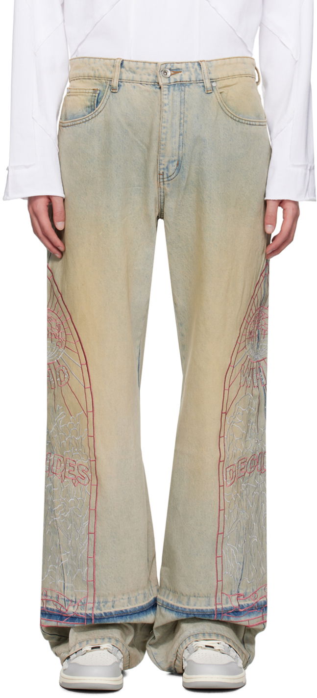 Jeans Who Decides War Faded Embroidered Loose Fit Jeans Monivärinen | 1120700009SS24