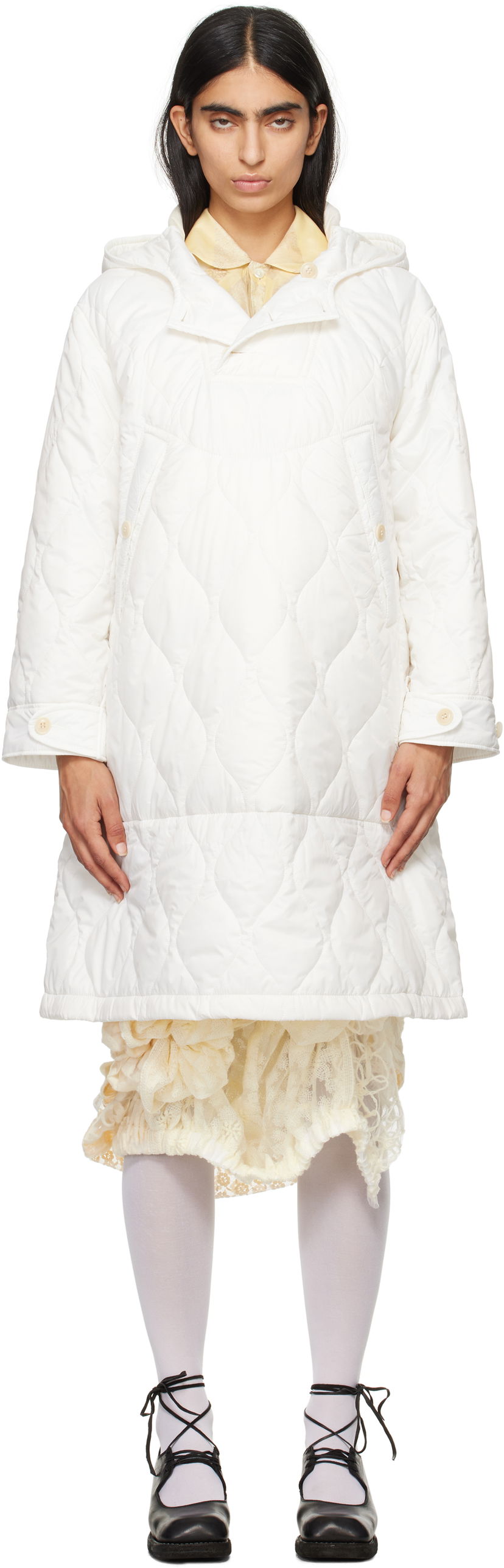 Puffer takki Comme des Garçons Comme Des Garcons Quilted Hooded Coat Valkoinen | TN-O013-051