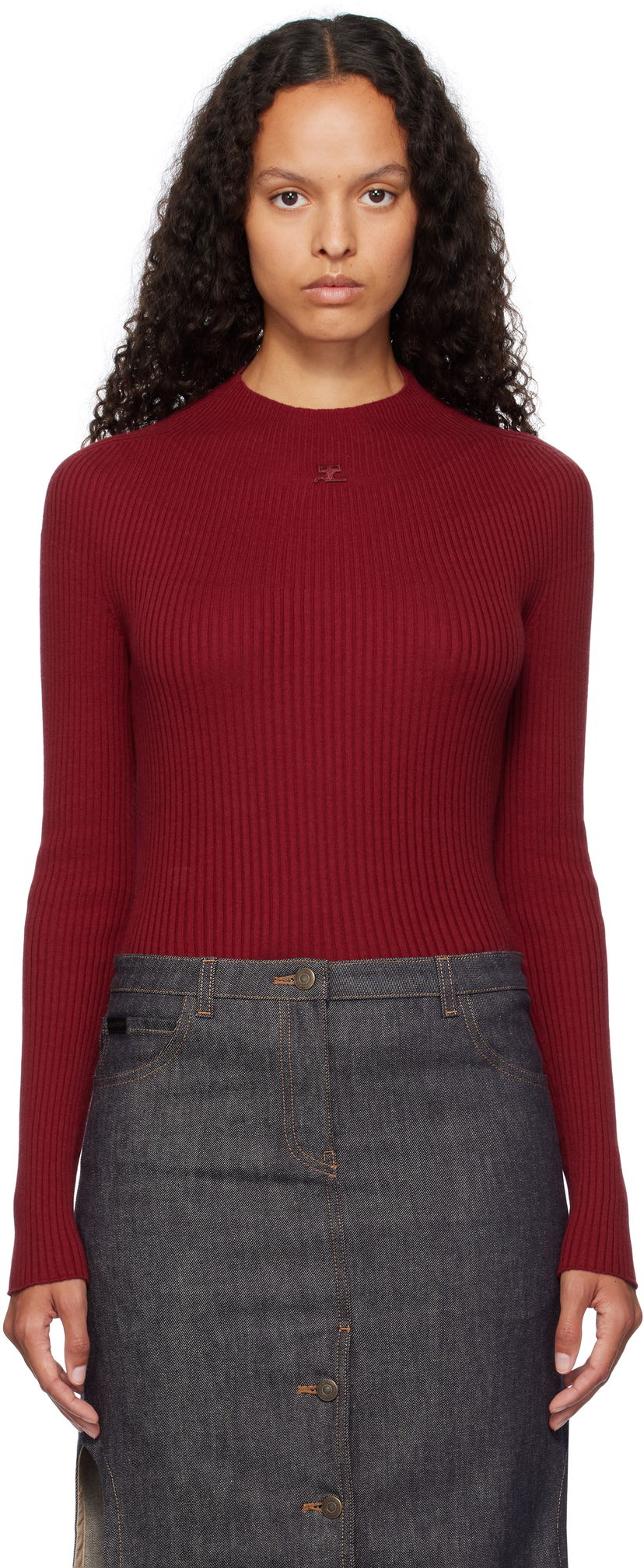 T-paita Courrèges Long Sleeved Fitted Sweater Punainen | 124MPU128FI0049