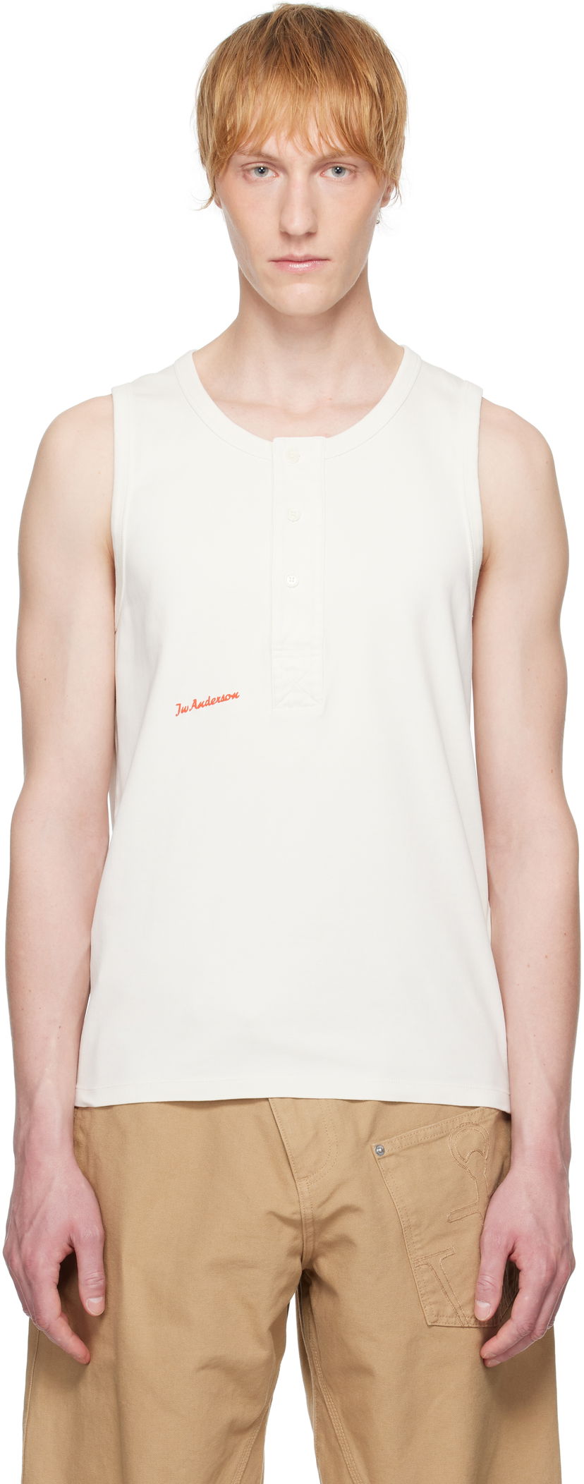 Tankkitoppi JW Anderson JW Anderson Henley Woven Tank Top Valkoinen | JO0267-PG1810