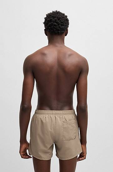 Uimapuvut BOSS HUGO Quick-Dry Swim Shorts with Vertical Logo Beige | 50513979, 1