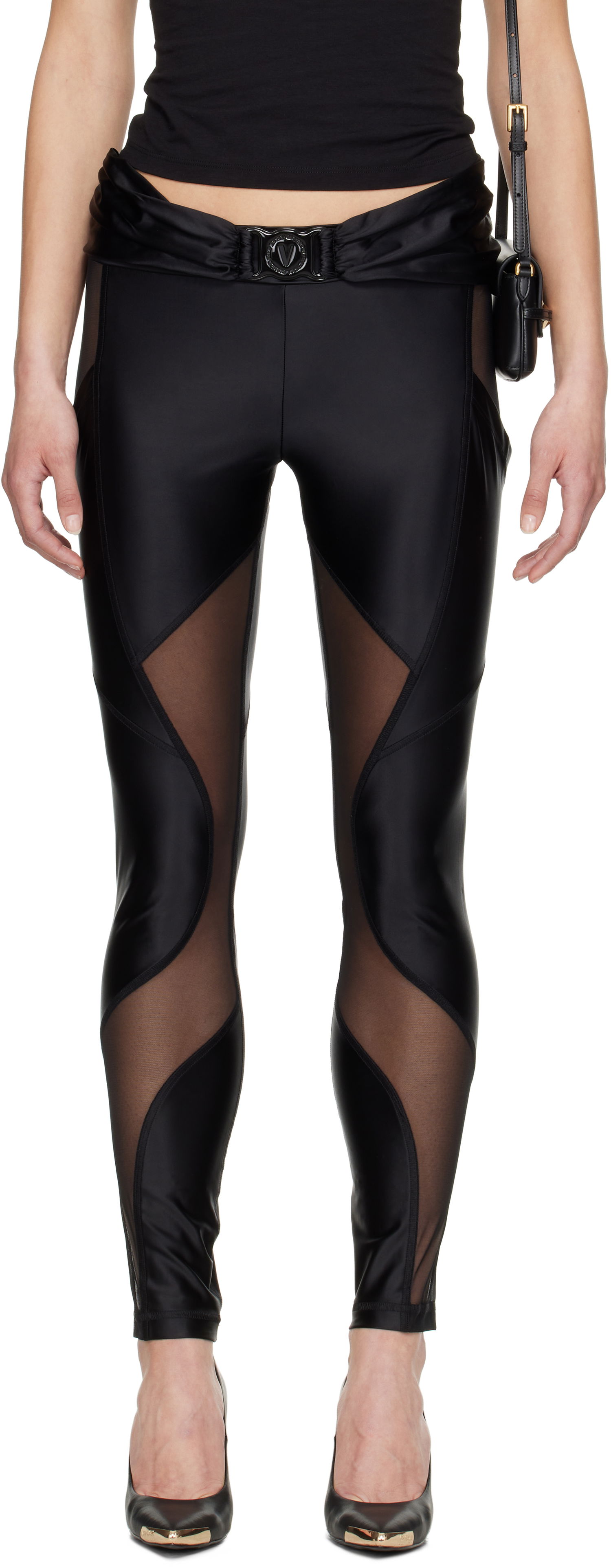 Leggingsit Versace Versace Jeans Couture V-Emblem Sheer Panel Leggings Musta | E78HAC103_EJ0223, 0