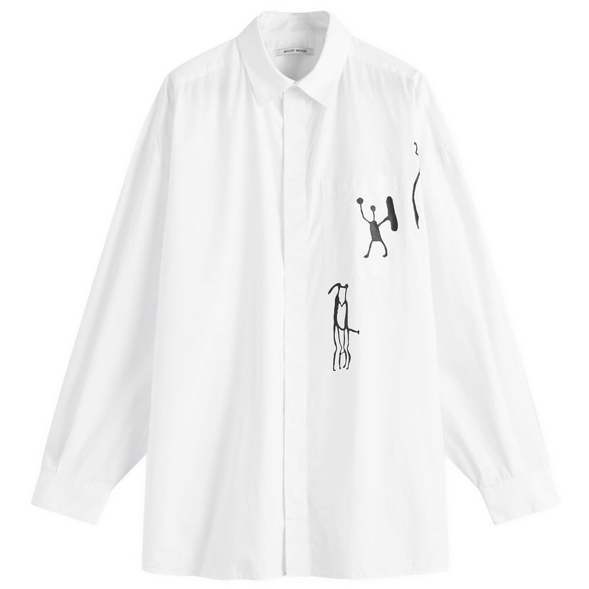 Paita WOOD WOOD Oversized Print Shirt White Large Valkoinen | 30250229-0001