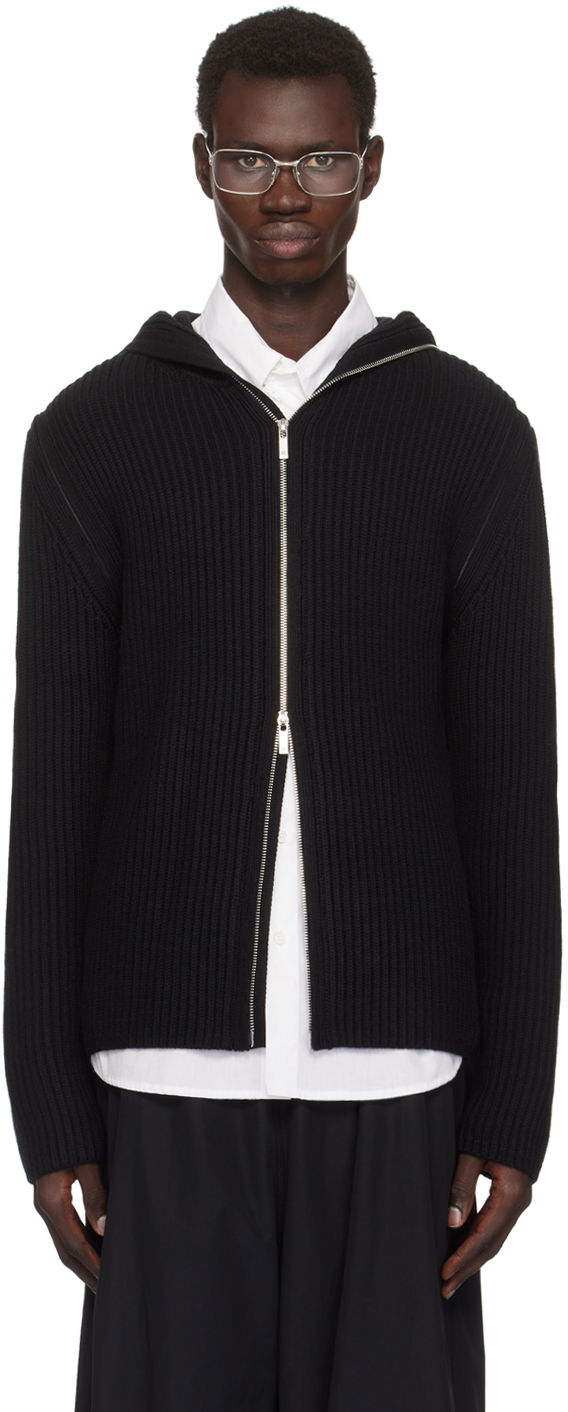 Villapaita Helmut Lang Helmut Lang Rib Knit Zip Hoodie Musta | O07HM799
