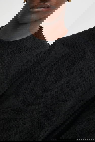 Villapaita HELIOT EMIL Textured Knit Crewneck Sweater Musta | PREAW25.M.07.063.BLK01., 3