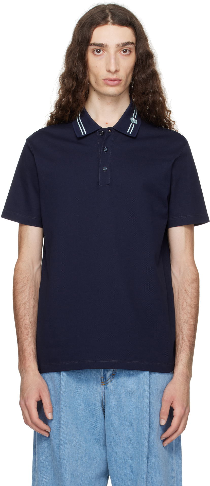 Poolopaita Versace Versace Embroidered Medusa Polo Tummansininen | 1013906_1A13463