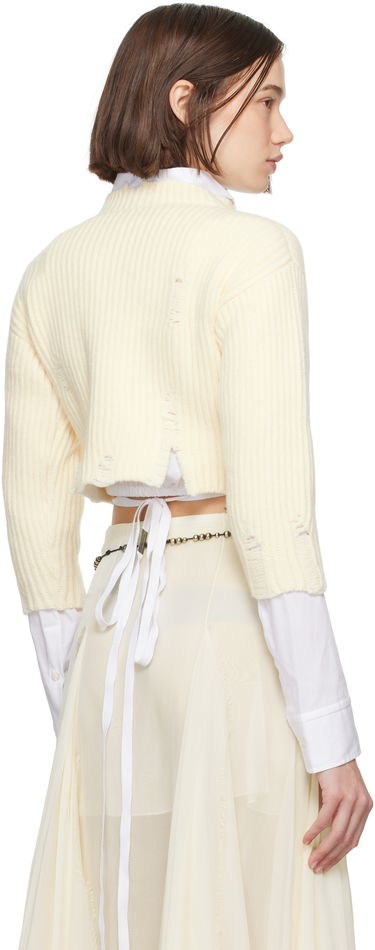 Villapaita Ann Demeulemeester Cropped Distressed-Hem Sweater Valkoinen | 2402-W-KN30-KN048-003, 2