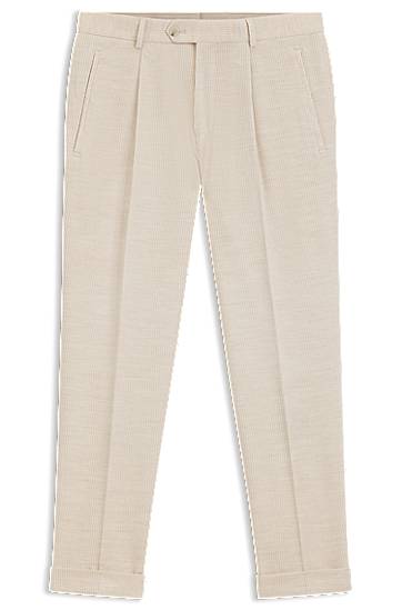 Housut BOSS Relaxed-fit pleated trousers in cotton-alpaca corduroy Beige | 50549641