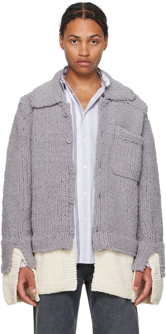 Villapaita JW Anderson Gray Drop Shoulder Cardigan Harmaa | KW1195-YN0351