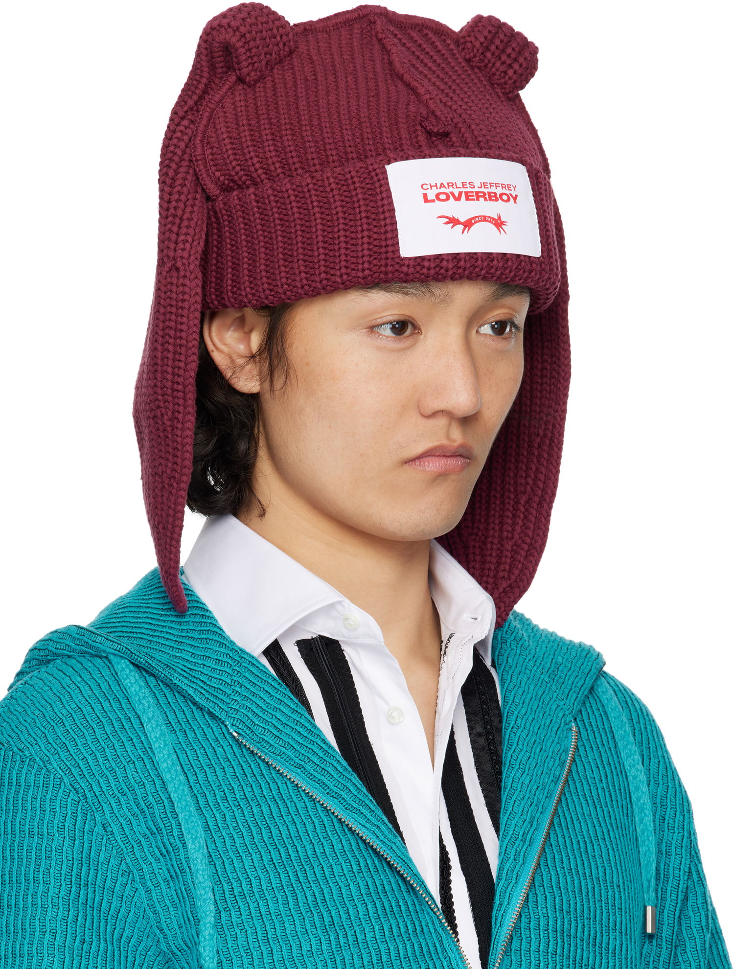 Pipo Charles Jeffrey Loverboy Charles Jeffrey LOVERBOY Chunky Knit Rabbit Beanie Burgundia | 54130402, 1