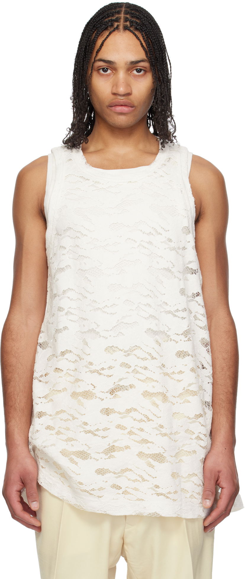 Tankkitoppi Comme des Garçons Homme Plus Raschel Lace Tank Top Valkoinen | PO-T039-051